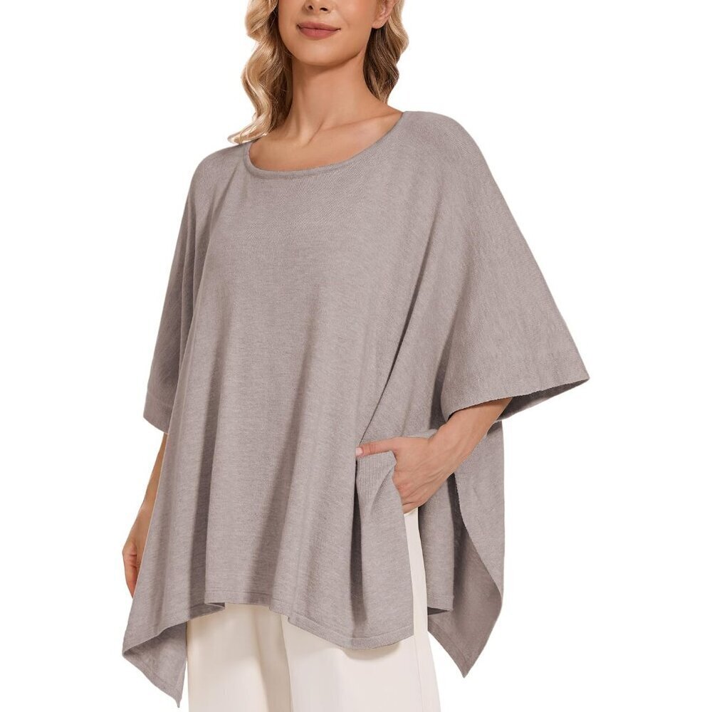 Women's Lightweight Crewneck Poncho Sweater Soft Travel Layer for Fall Winter